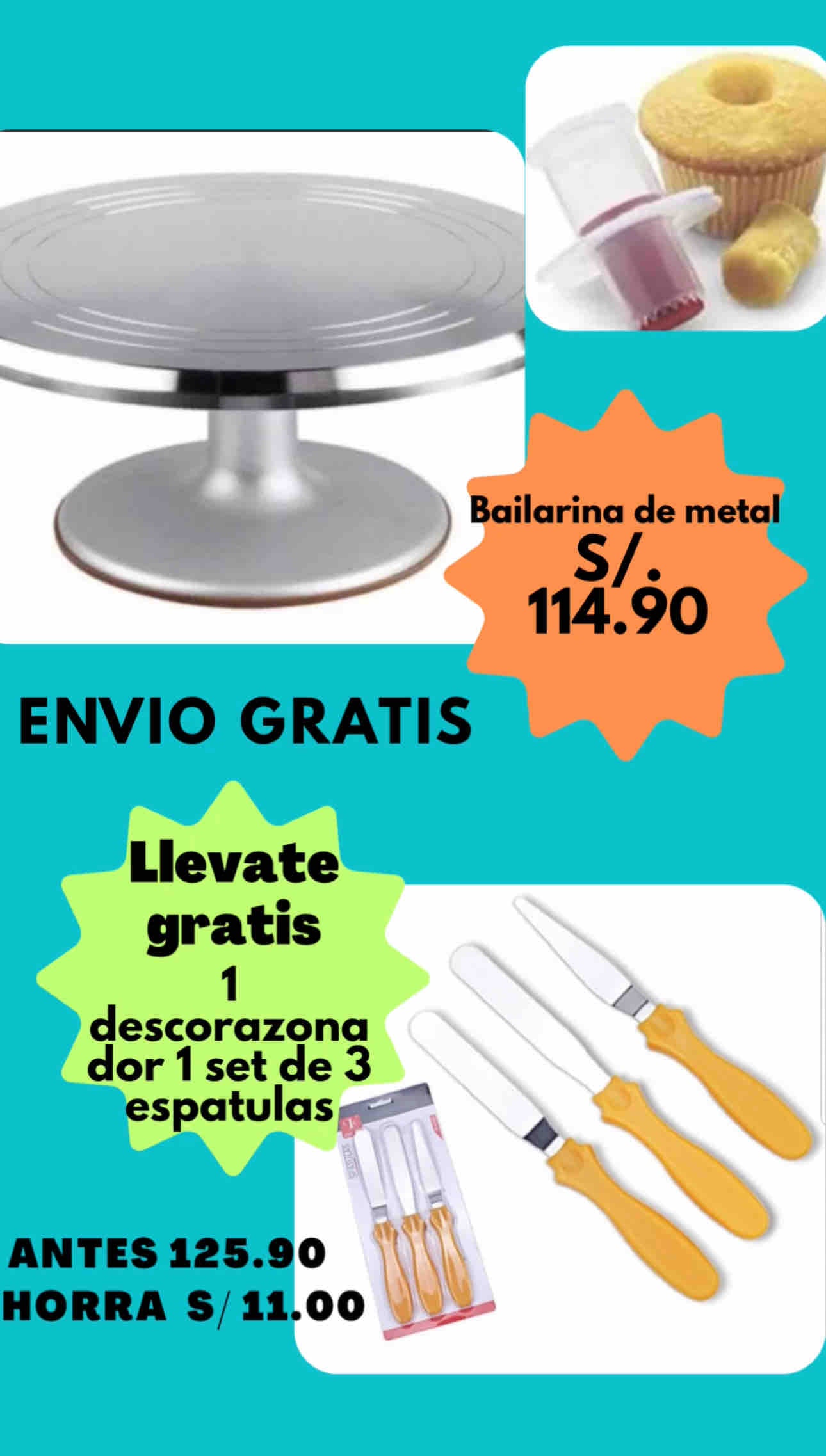 Combo bailarina / Set de 3 Espátulas / Descorazonador para cupcakes