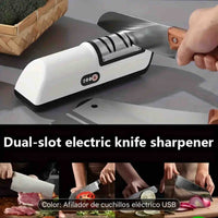 Afilador de cuchillo multifuncional. Con piedra rotativa