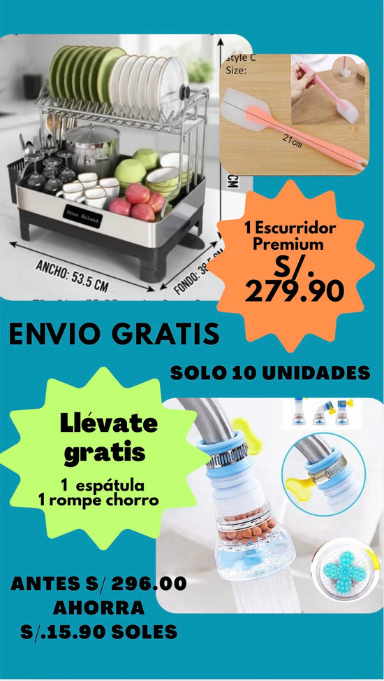 Escurridor Premium De Acero 304 - 2 niveles antióxido.