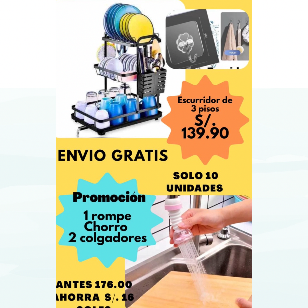 Combo cocina organizada Escurridor 3 pisos / 1 rompe chorro