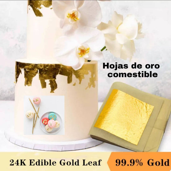"Hojas de oro comestible x 5 hojas de 14 x 14 cms"