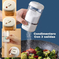 Dispensador de especias con 3 salidas y dosificador