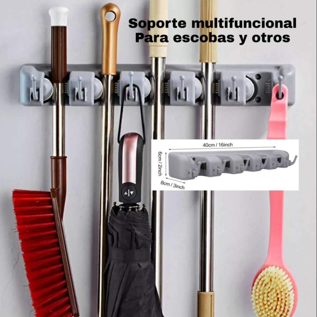Soporte multifuncional para escobas y otros