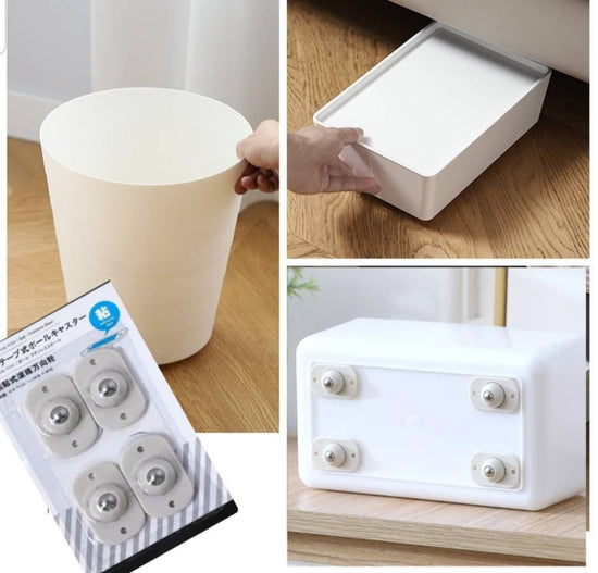 Ruedas giratorias adhesivas para cajas.