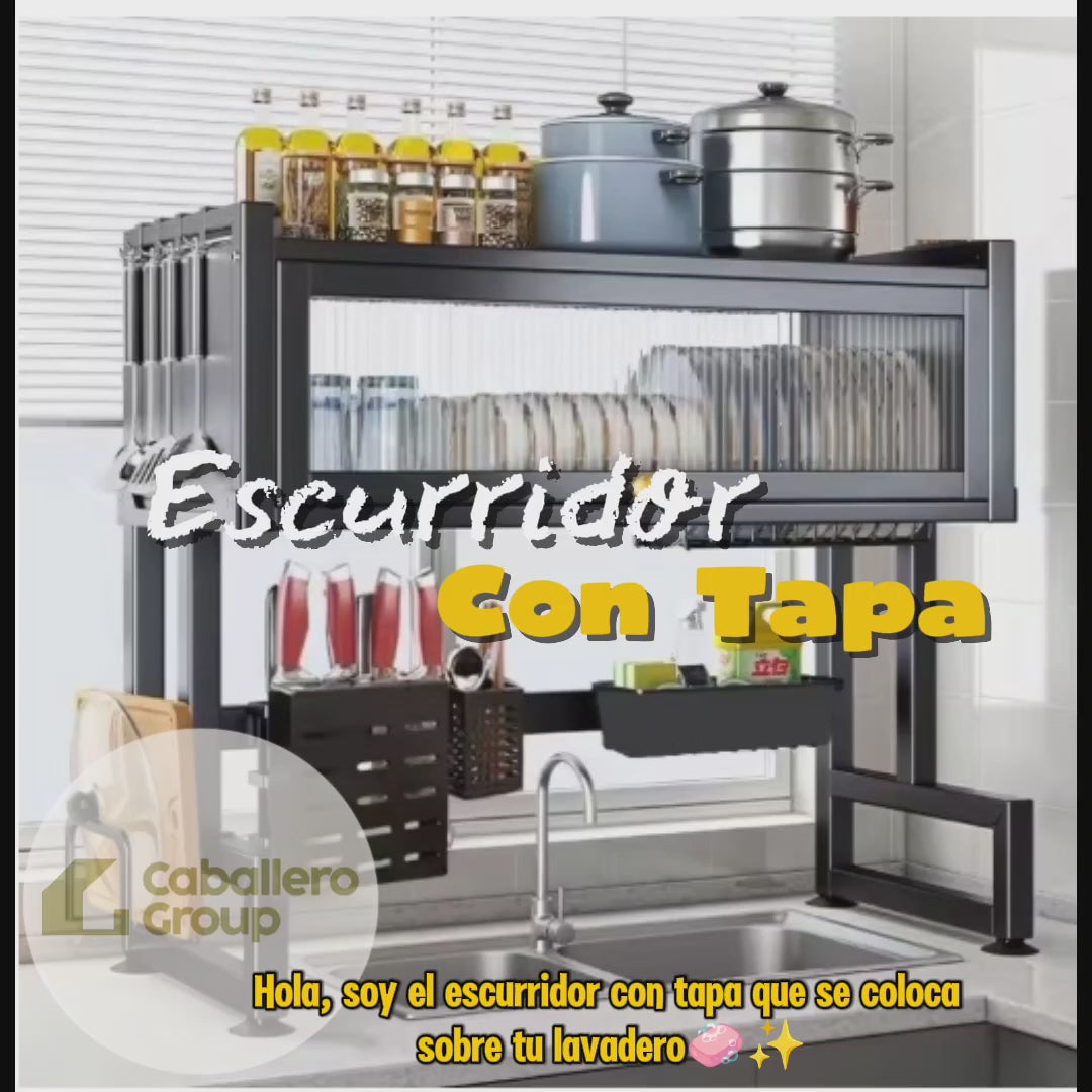 Escurridor de platos con tapa.